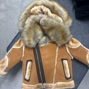 Tan and Brown Fur Trimmed Puffer Jacket